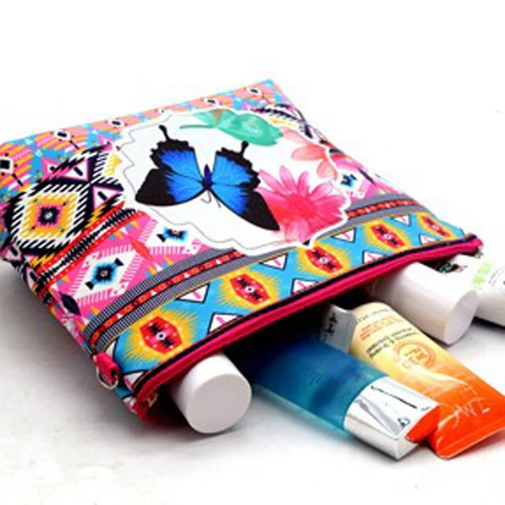 travel cosmetic bag women makeup bags toiletries Women Printing Leather Zipper Handbags Cosmetic Bag Makeup Pouch Purses #G2 | Багаж и