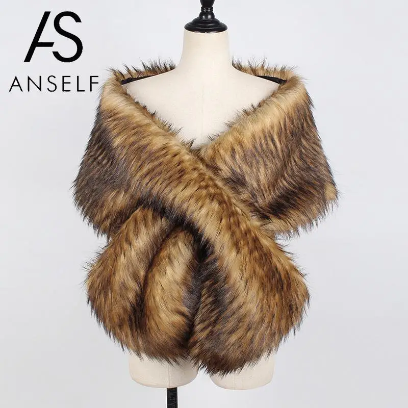 Модный женский шарф ANSELF из искусственного меха шаль с перекрестной передней