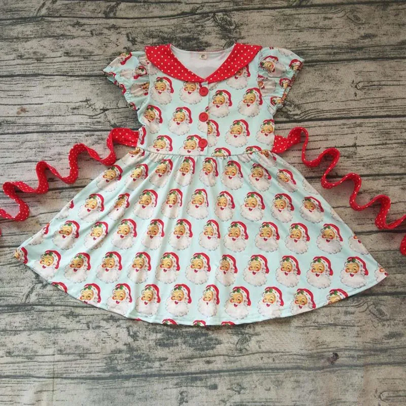 

Wholesale Boutique Christmas Santa Girls Dress Short Sleeves Skirts Kids Lapel Infant Clothes Baby Children Red With Belt