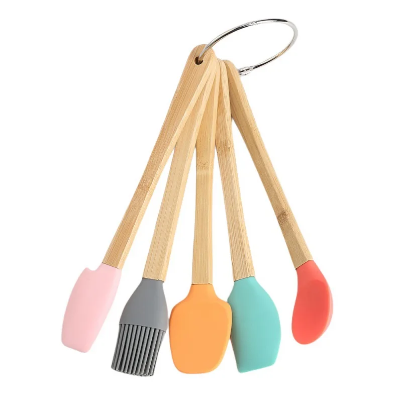 

5-Piece Set Of Children's Wood Handle Silicone Kitchenware Mini Baking Color Tool Kitchen Bakeware Sets #2