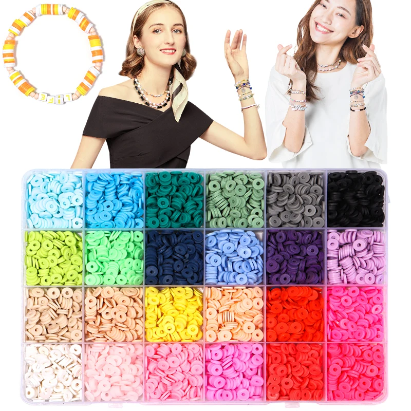 

6mm Polymer Clay Beads Loose Spacer Beads For Jewelry Making with Shell Starfish Pendant Charms Findings and Elastic Cords