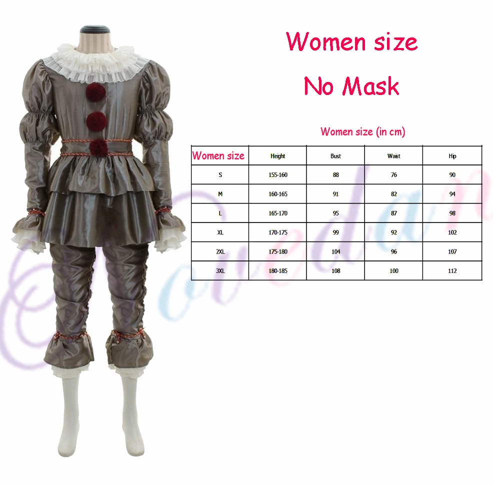 Women Costume Only Клоун Косплей Стивен Кинг это Клоунский Костюм Взрослые Мужчины Женщины Необычные Хэллоуин костюм ужасного призрака Бэтмен Джокер мужская маска для взрослых - Цвет: Women Costume Only