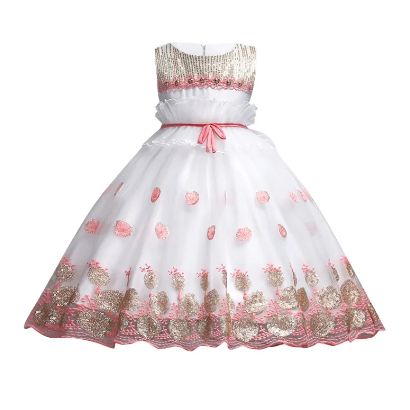 New Kids Girl Princess Dress Wedding Party Lace Sequins Embroidery Gauze Photographing Big Bow Clothes Ball Gown | Детская одежда и