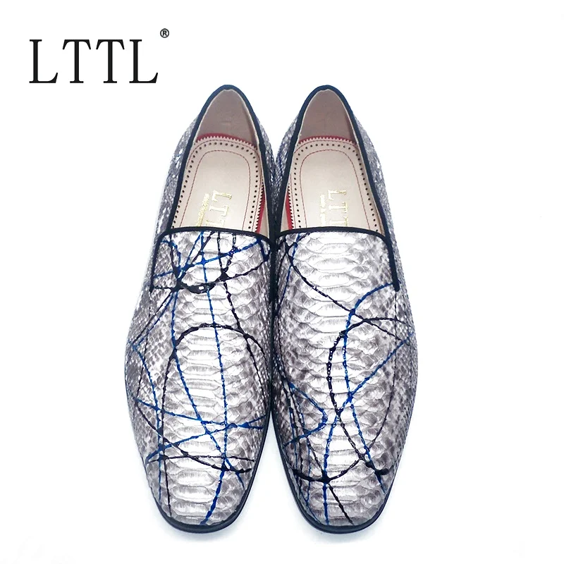 LTTL Новое поступление ручной работы серые змеиные граффити узор Лоферы Роскошные