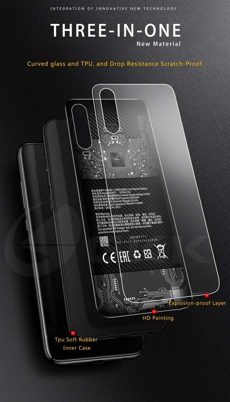 GKK чехол из закаленного стекла для huawei P30 Pro Lite, защитный противоударный мягкий край, Рисунок высокой четкости, чехол для huawei P30 Pro