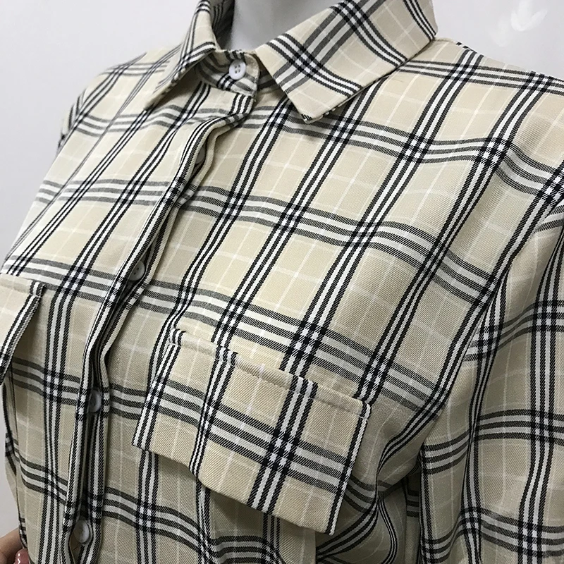 

Dress For Women Plaid Shirt Pleated Waist Sexy French Ruffled Women Robe Sexy Dress
