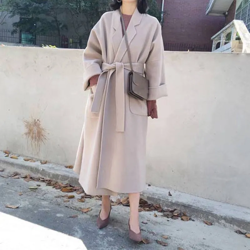 2019 женское корейское утолщенное длинное шерстяное пояса для пальто с длинным