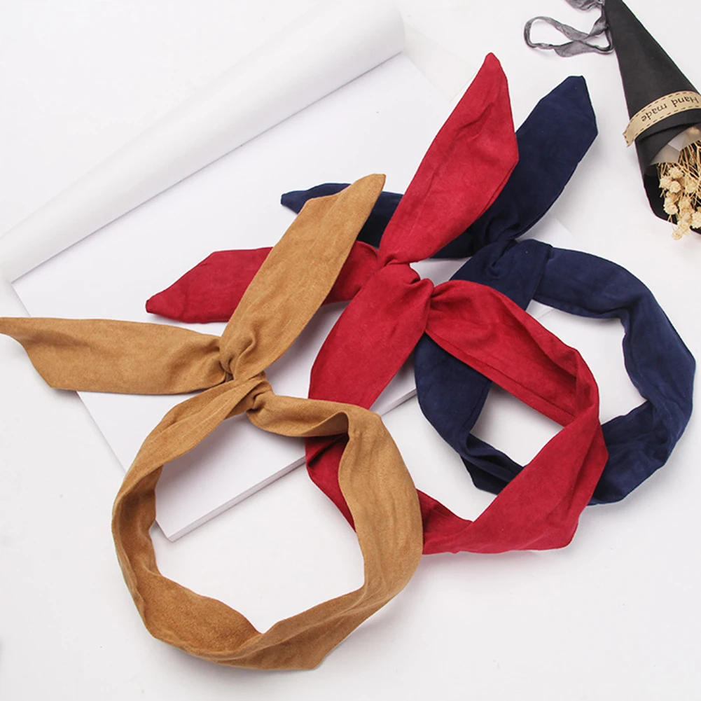 1PC Cute Solid Color Suede Bunny Rabbit Ear Hairband Headwear Ribbon Metal Wire hair Scarf Headband Hair Band Accessories - купить по