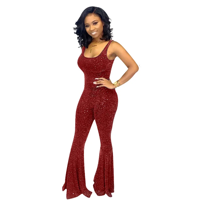 Adogirl блестящий топ на бретелях комбинезон с расклешенными штанинами для женщин