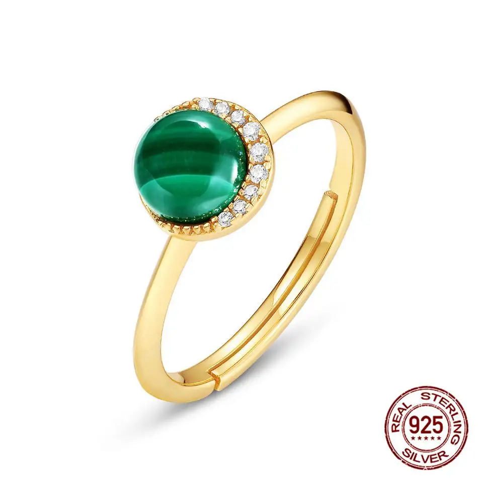 

Solid Silver 925 Jewelry For Women Malachite White Zircon Real Gold Plated Adjustable Wedding Party Fine Jewelry