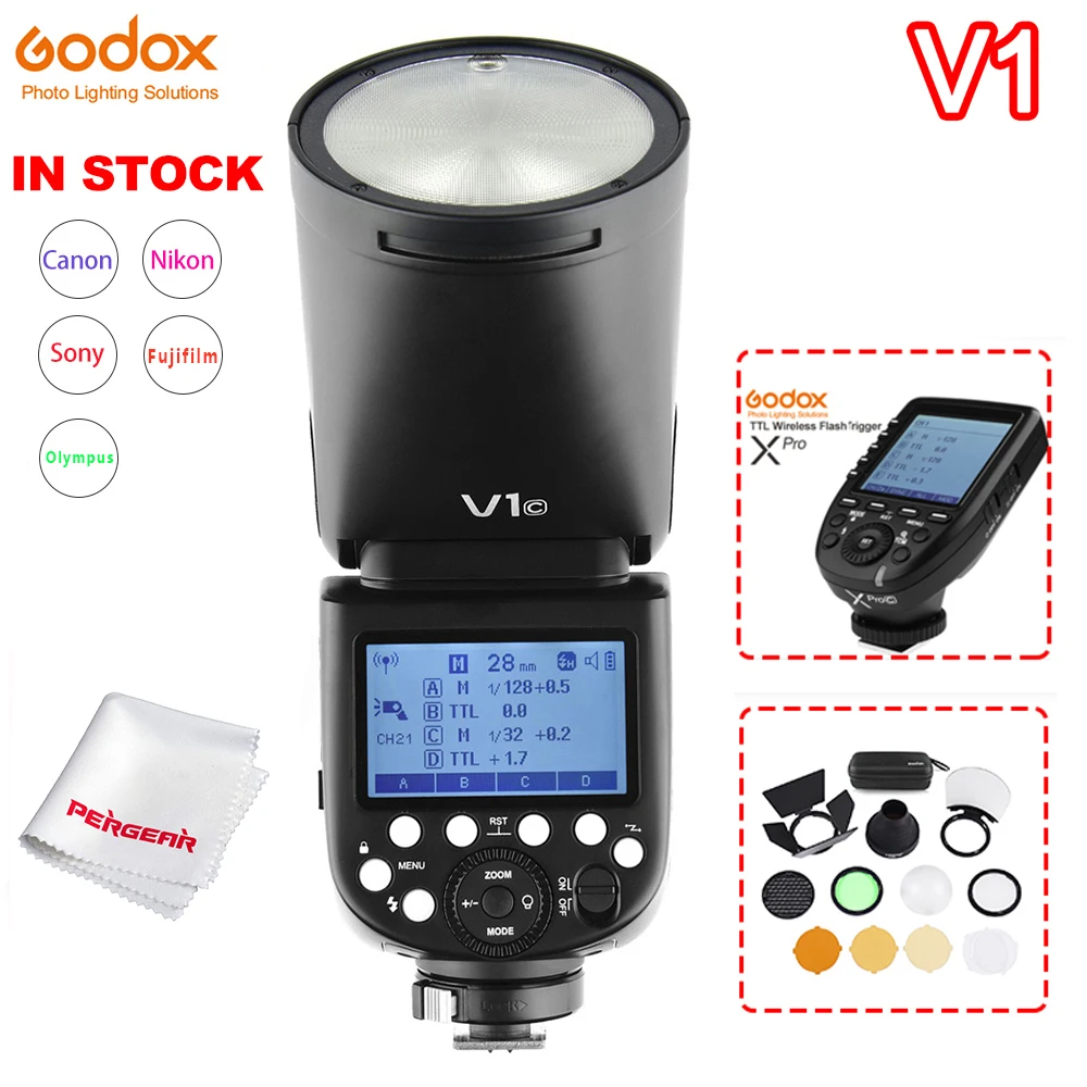 Вспышка Godox V1 с круглой головкой V1C V1N V1S фонарь для камеры SONY Canon Nikon Fujifilm Olympus TTL HSS