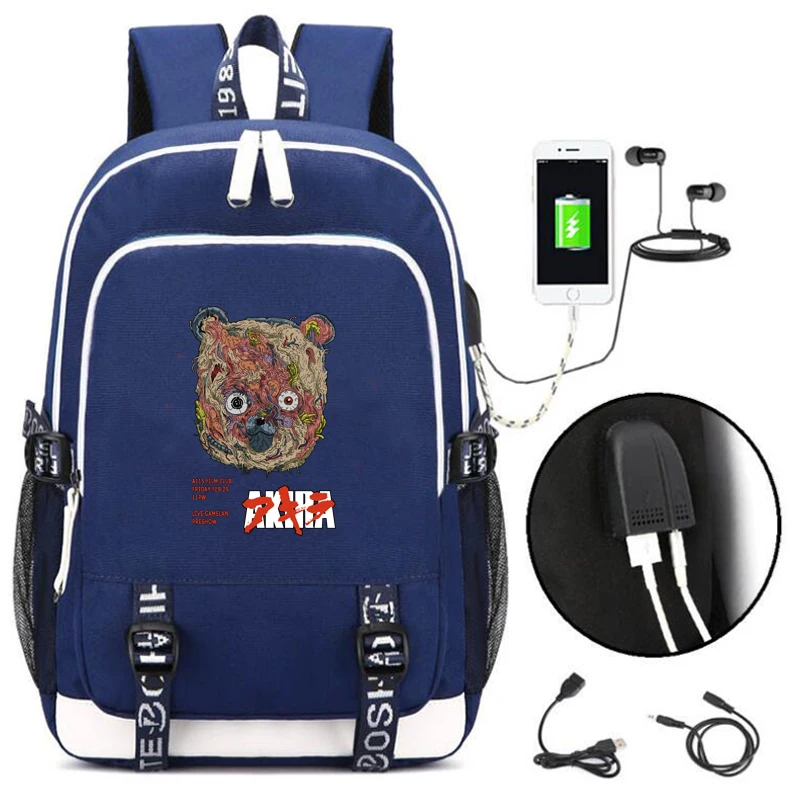 Модный школьный ранец Akira для мальчиков и девочек, черный студенческий рюкзак в японском стиле аниме с USB-зарядкой
