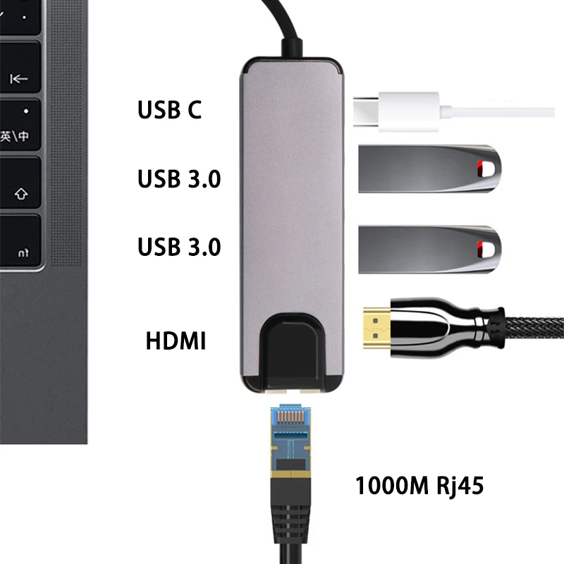 USBC к Rj45 HDMI USB 3 1 type C порт зарядки 5 в концентратор 1000 м Ethernet Lan 4K для Macbook/Pro Thunderbolt USB-C