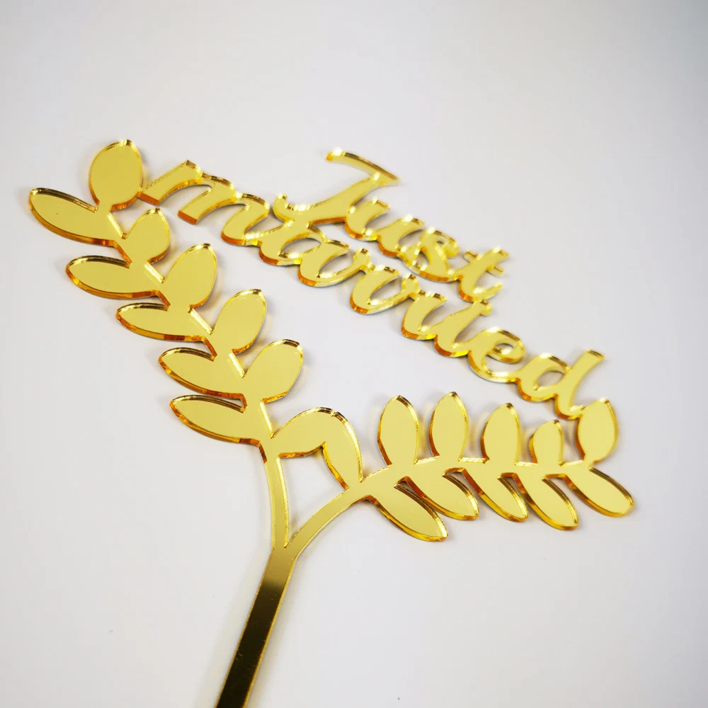 Just Married with Leaves Wedding Cake Topper Romantic Decor Bride and groom Party Supplies | Дом и сад