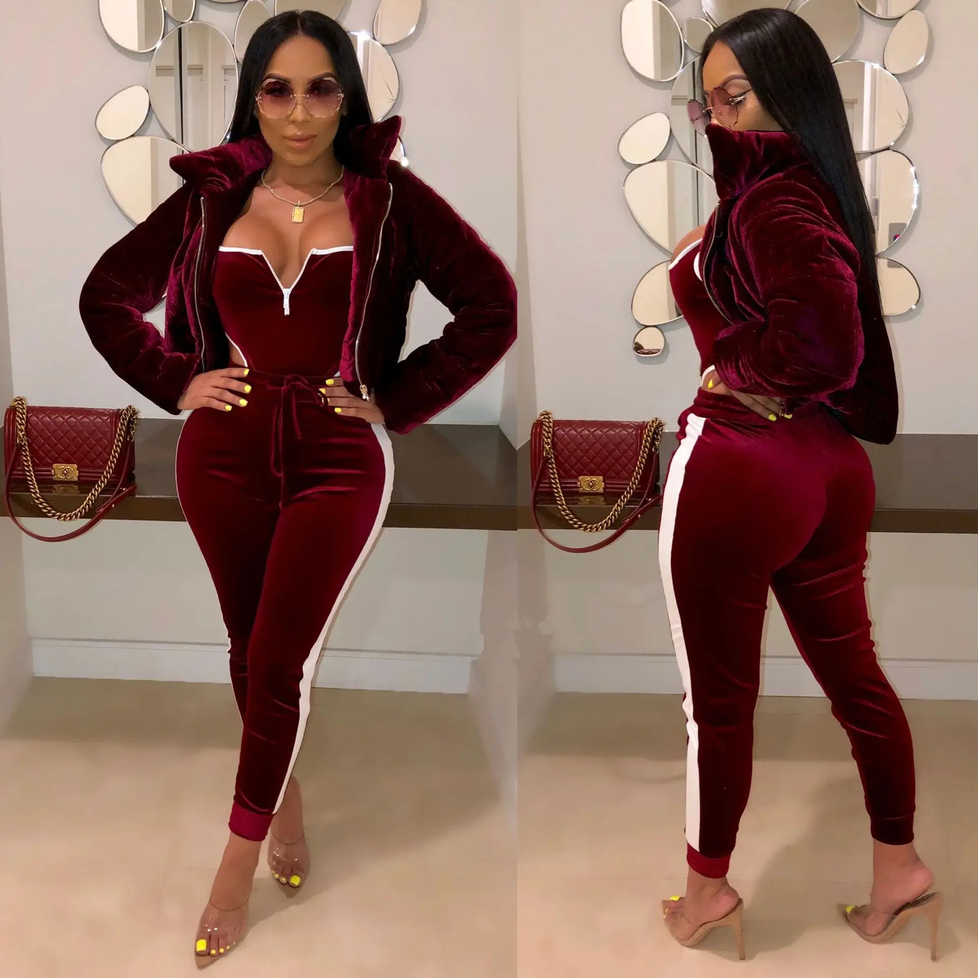 

Ursuper New Gold Velvet Sexy Spring/Autumn Long-Sleeved Bread Coat down Padded Jacket Cotton Padded Coat