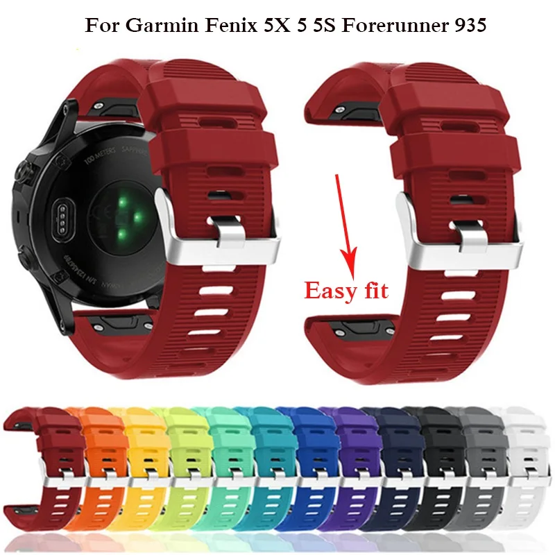 26 22 мм ремешок для часов Ремешок Garmin Fenix 5 5X3 3 HR 6X6 6S Pro MK1 часы Quick Release силиконовый