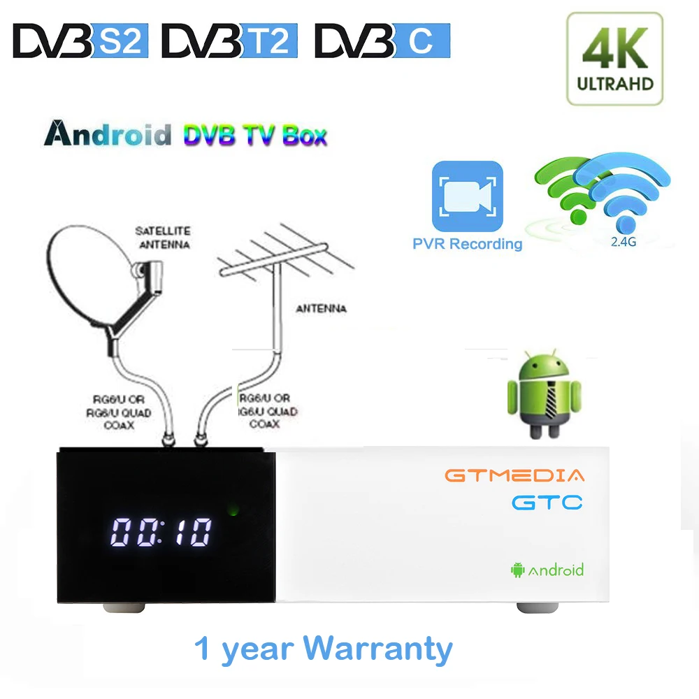 В формате 4K UHD Gtmedia GTC спутниковое телевидение приемники Смарт Android TV box Встроенный