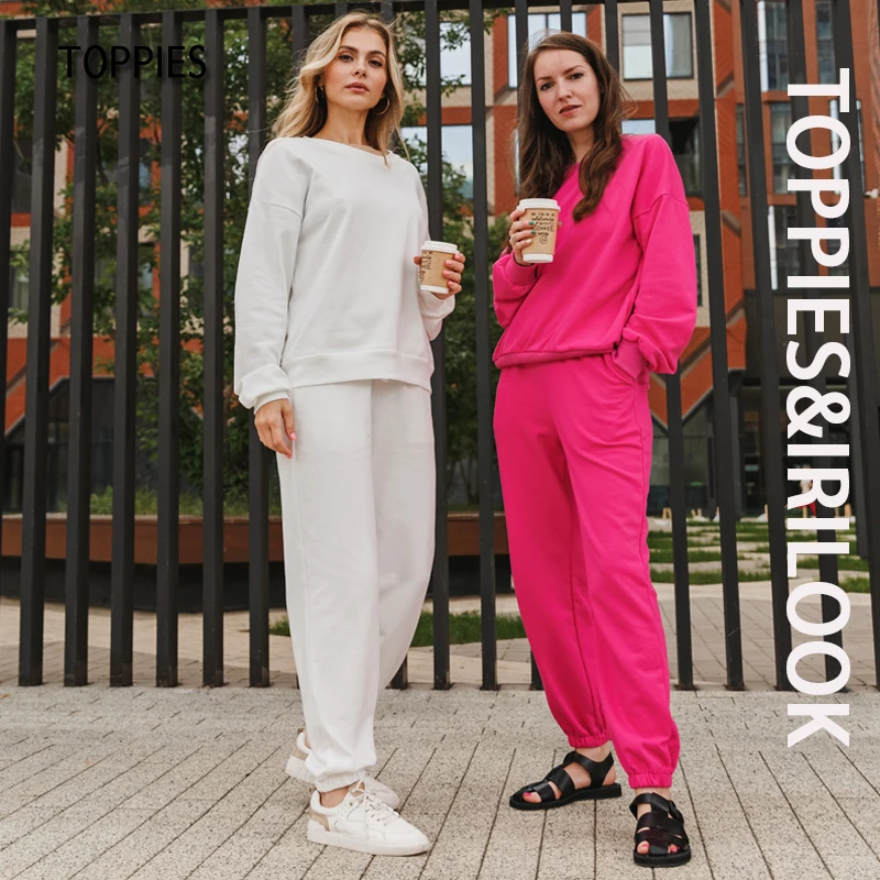 

Toppies весна 2021 спортивный костюм женский из трёх предметов, свитшот , штаны, и шорты-бермуды в стиле Харадзюку, пуловер с эластичным