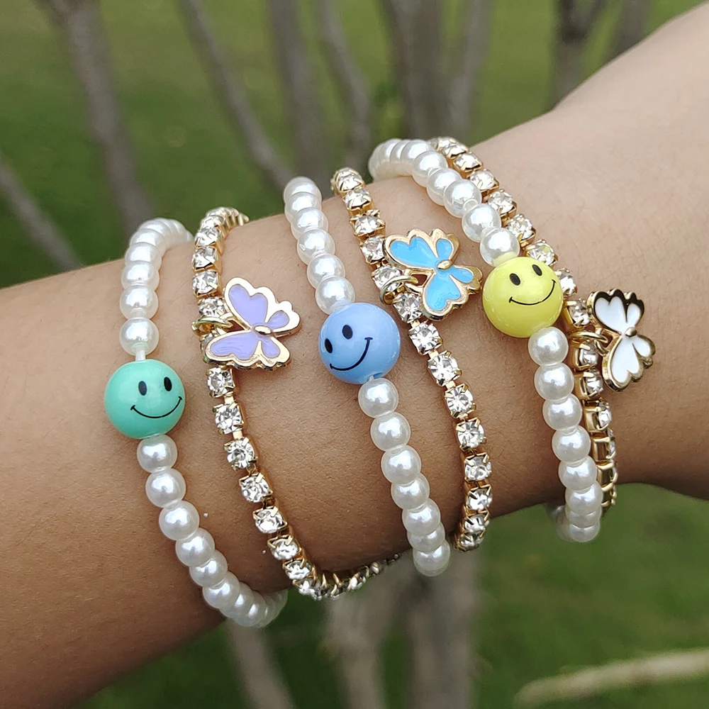 Женский браслет ручной работы ZX 2 шт./компл. с изображением бабочки и смайлика |