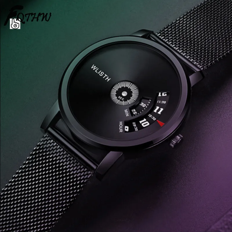 

2021 Men's Luxury Black Personality Waterproof Quartz Watch Male Top Brand Hour Minute Second Creative Rotating Dial Wristwatch