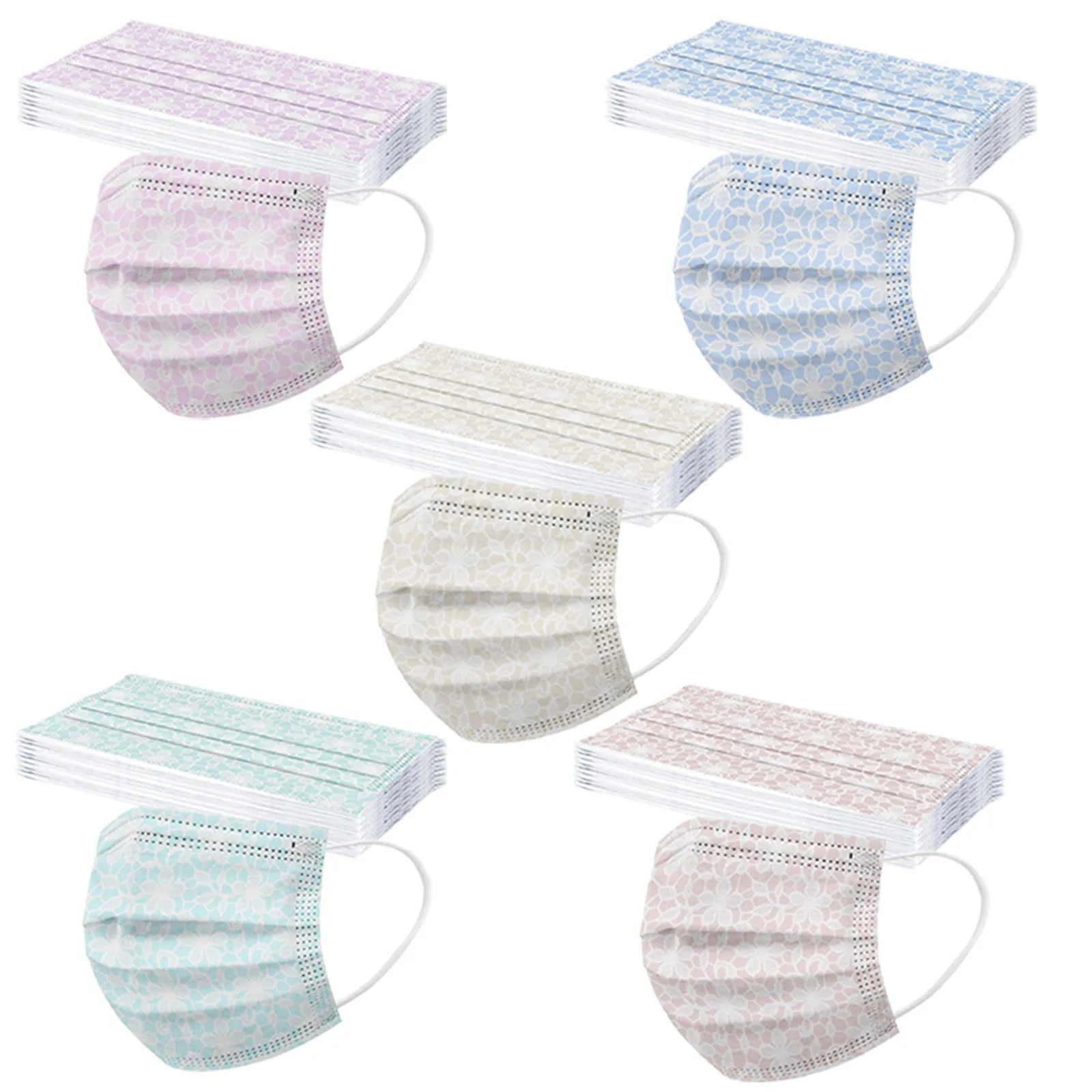 Маска Защитная Женская кружевная с цветочным принтом 10/50 шт. | Тематическая