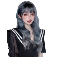 wig long hair big wave gradient color full head cover new blue hair cover lolita long curly hair natural wigwig cover anime