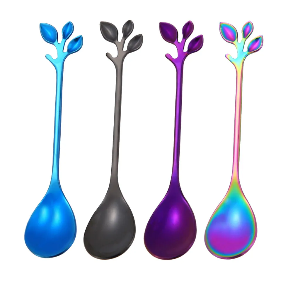 

Coffee spoons Stainless steel stir Leaf coffee Tea stirring spoon dessert spoon Flatware Dessert Salad Tool scoop cuillere scoop