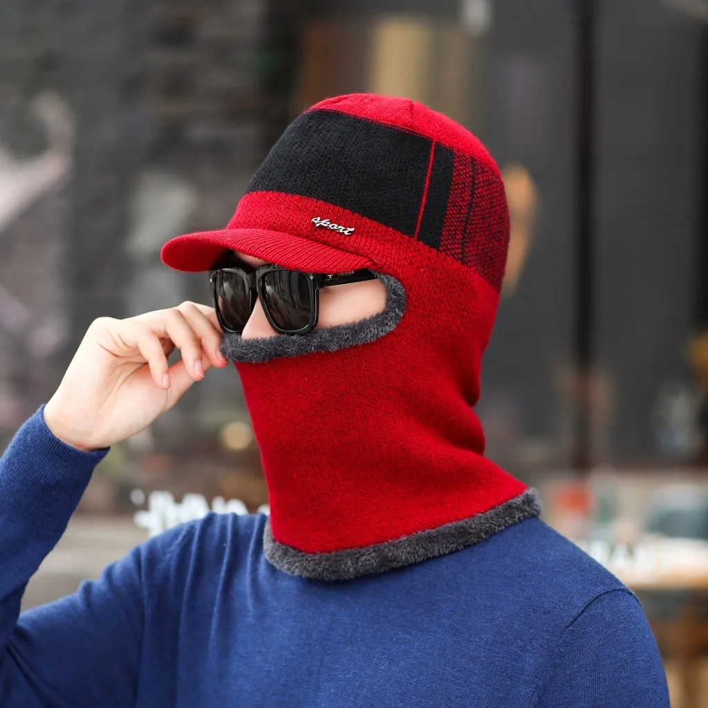 Зимняя шерсть Балаклава лица Skullies маска фасоль шапки Мужские двойного