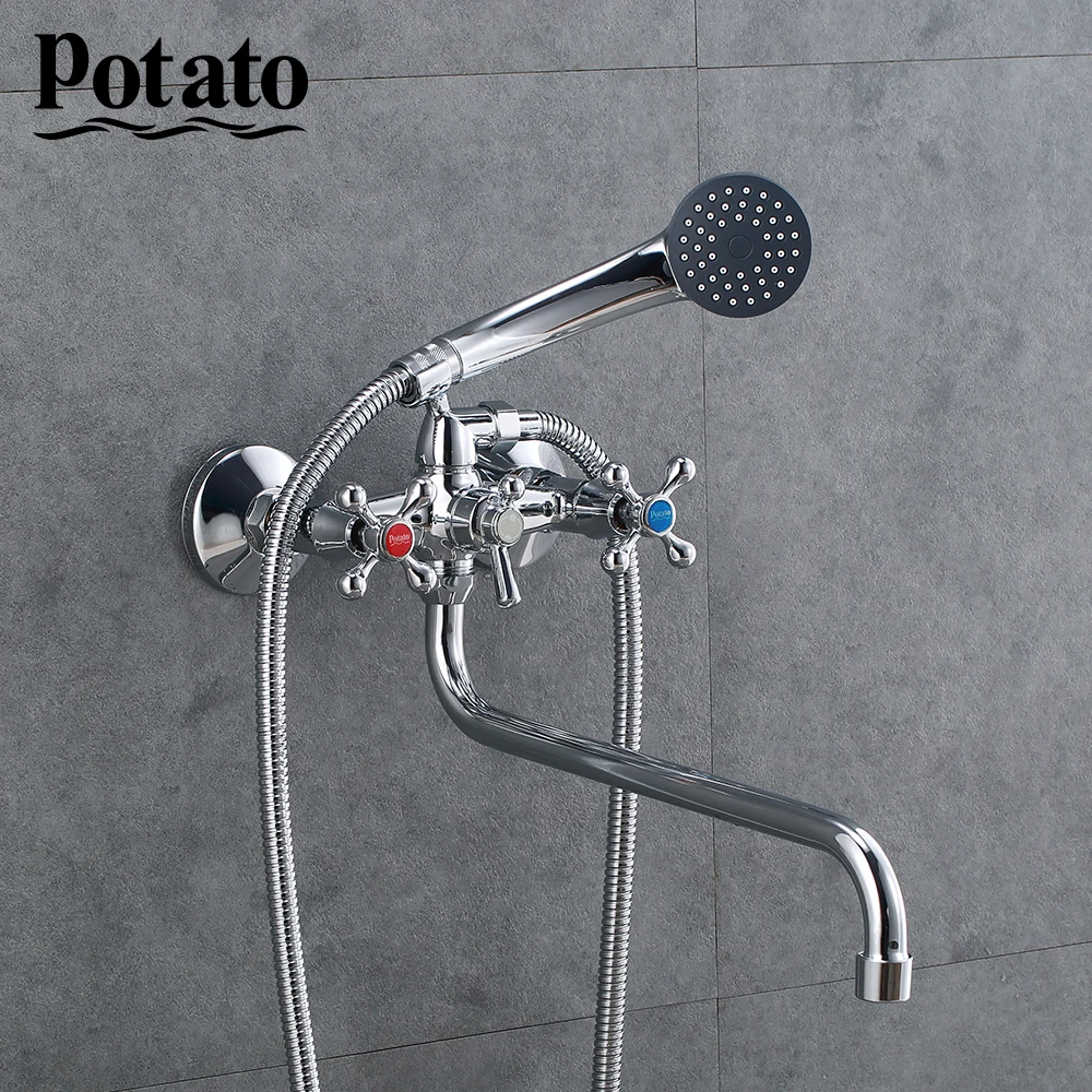 

Potato Bathroom Faucets Economic Zinc Trough Bathtub Sprayer Double Control Bath Mixer With Shower Head p2265