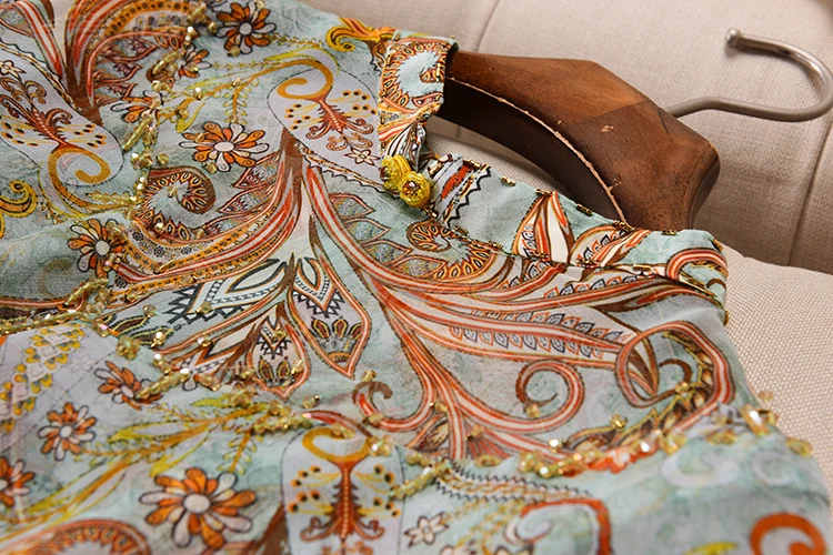 

2021 Summer Women Chinese Style Stand Collar Shawl Ruffled Pleated Knee-length Dress Ladies Slim Fit Slit Floral Cheongsam Dress