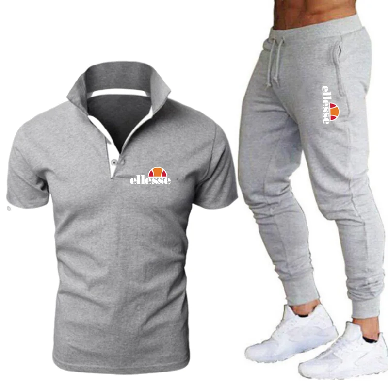 

2021 new men's summer casual suit polo shirt + pants two pieces of casual sportswear men's sportswear gym brand clothing sports