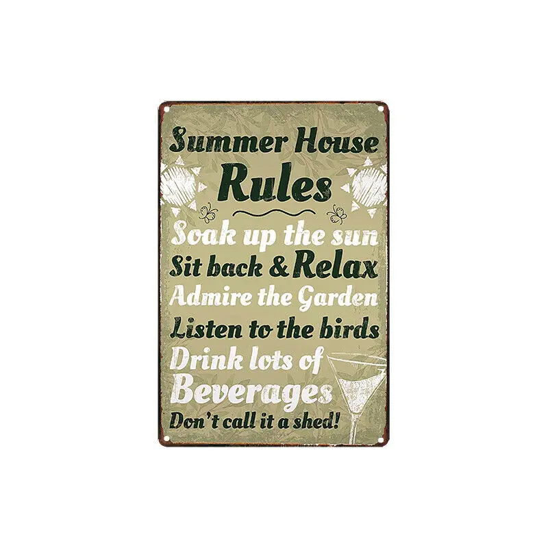 

Metal Tin Sign summer house rules for Bar Pub Home Vintage Retro Poster