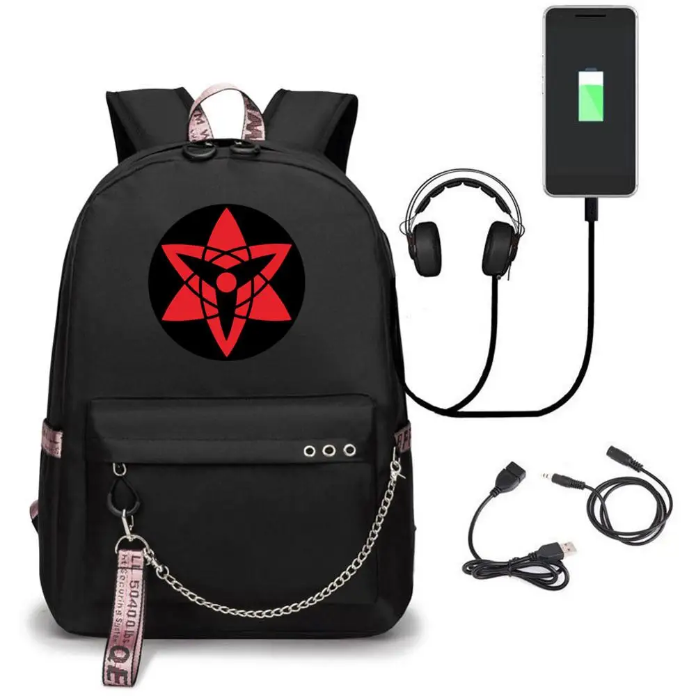 Akatsuki Itachi Sharingan Backpack Travel Book Boys Girls School Bags Casual Laptop Headphone USB Port Mochila | Багаж и сумки