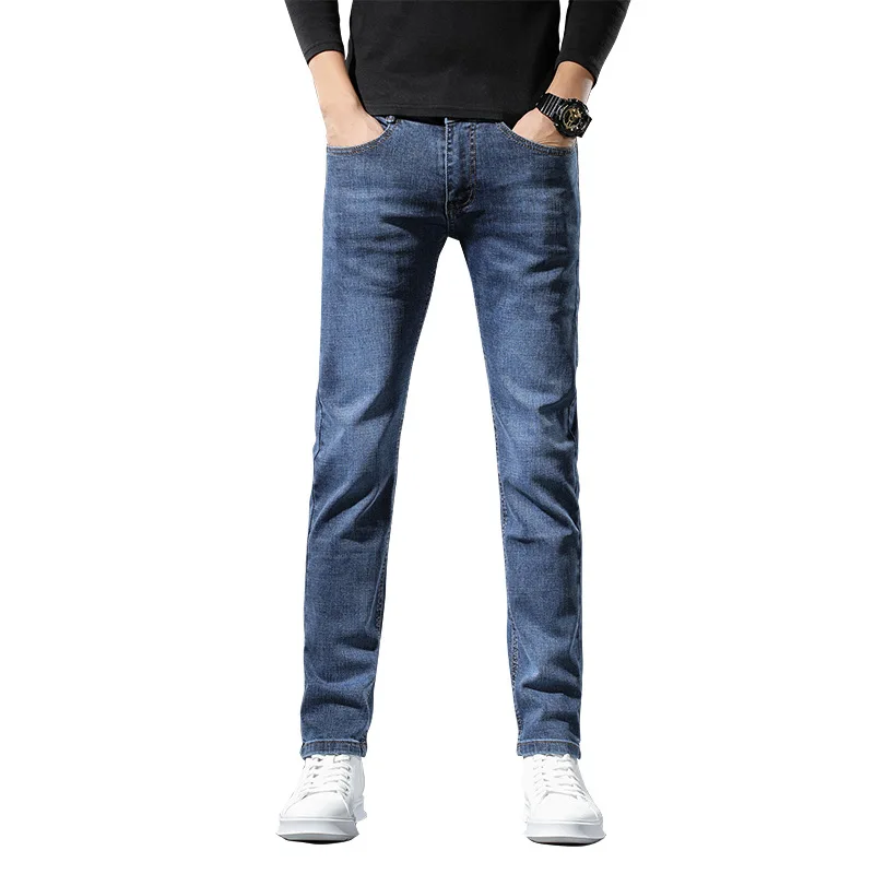 

201 Luren Spring Fashion Casual Loose Elastic Men Jeans High Quality Stylish and Simple Style Denim bule Jeans