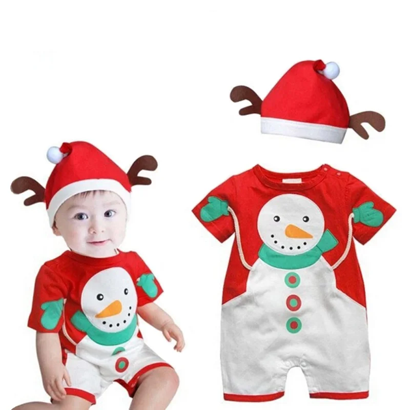 

Рождественская одежда для маленьких девочек, комбинезон для новорожденных мальчиков, детская одежда, новогодний комбинезон с коротким рукавом, оптовая продажа, Санта-Клаус