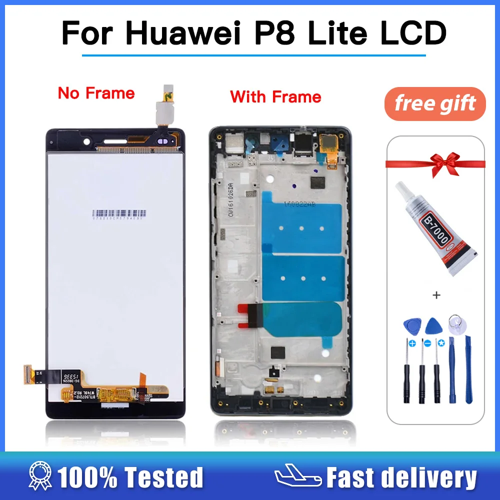 

5.0" LCD For Huawei P8 Lite ALE-L04 L21 TL00 L23 CL00 L02 UL00 LCD Display Touch Screen Digitizer Assembly Replacement + Frame