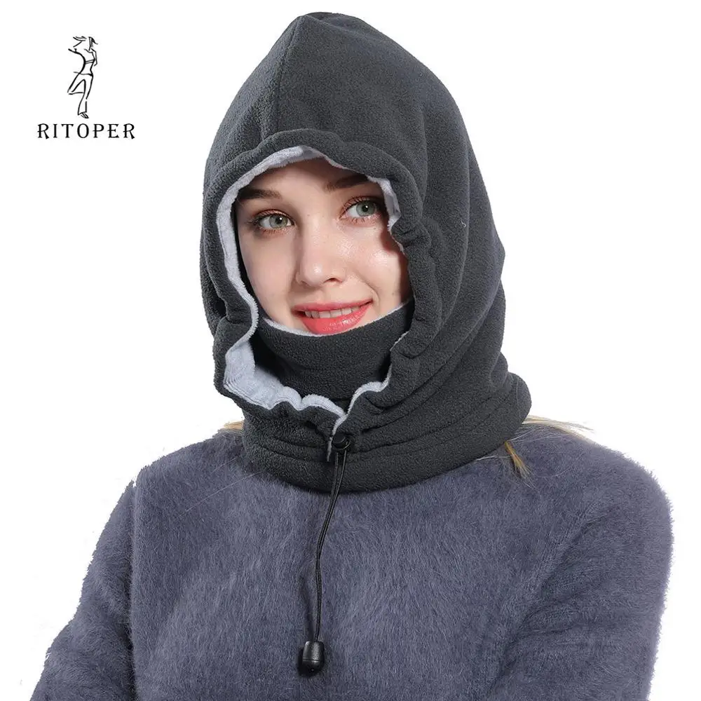 Gray RITOPER женские ветроустойчивый сноуборд Skullies Face Beanies мужские утолщенные Балаклавы флисовые зимние шапки головной убор теплая шапка для сноубординга - Цвет: Gray