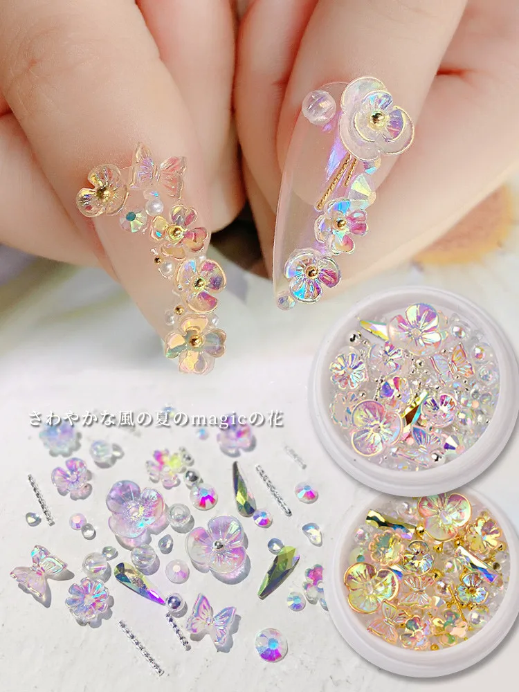 

Colorful AB Crystal Flower Butterfly Nail Art Decorations Mix Metal Rivets Pearls Holographic DIY Nails Rhinestones Accessories