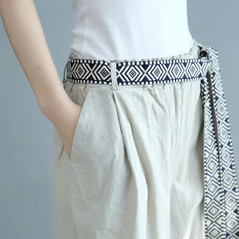 

#2105 Summer Wide Leg Pants Women Casual Vintage Pants Female Cotton And Linen High Waisted Baggy Pants Ladies Thin Big Size