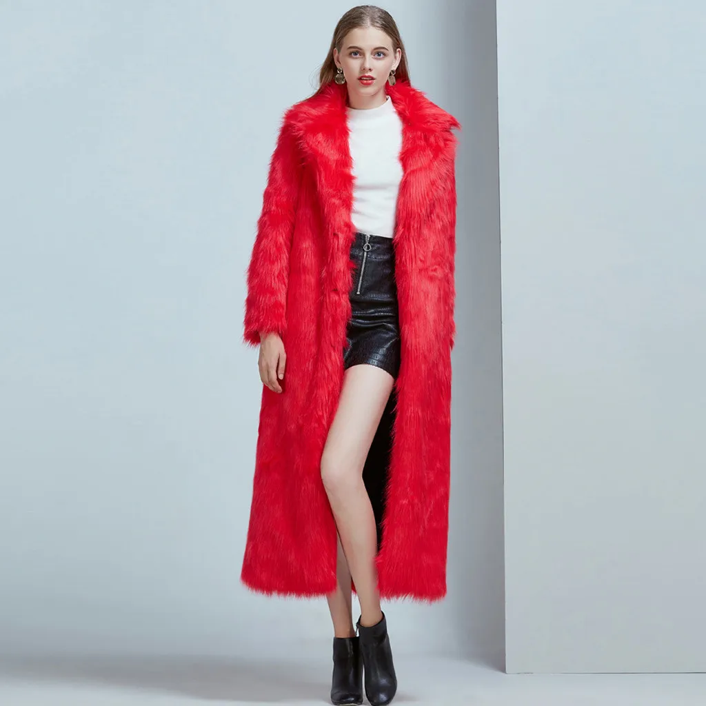 Ladies Faux Fur Wool Lamb Long Coat Fashion Women Outwear Long Sleeves Warm Coat Plush Jacket Long Overcoat Solid Plus Size