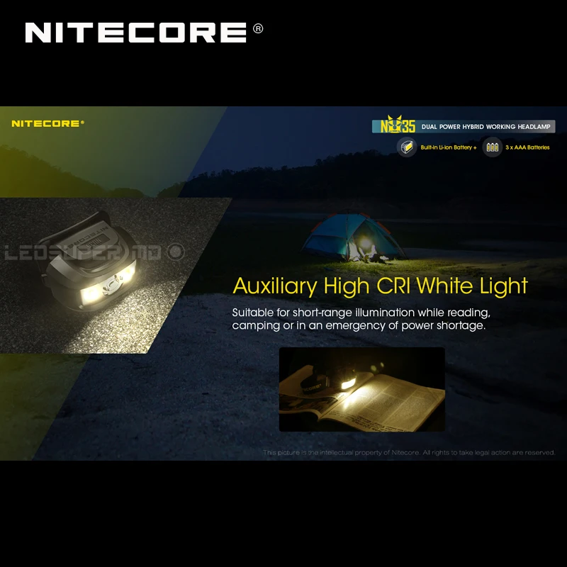 Тройные источники светильник NITECORE NU35 перезаряжаемый двойной мощный гибридный