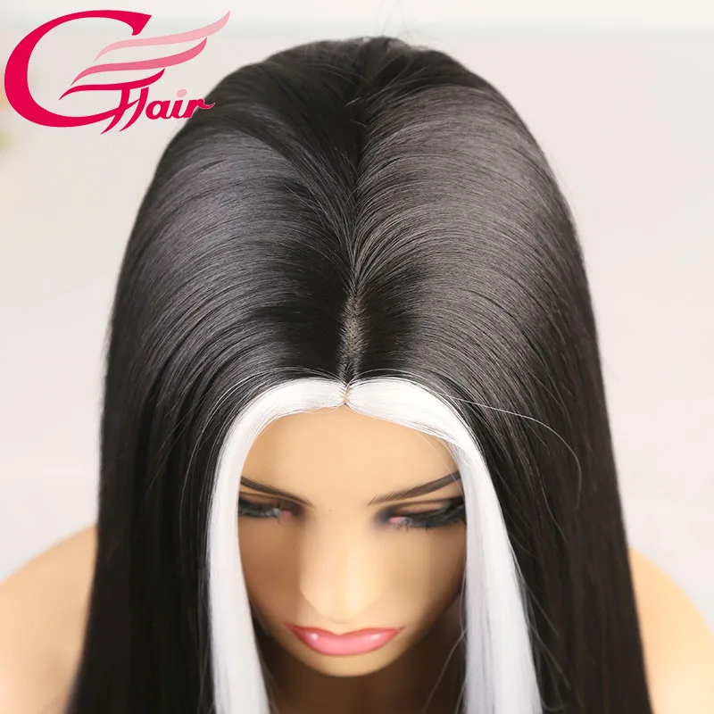 

GTHAIR Black Color Synthetic Silky Straight Wig Cosplay Soft Hair Synthetic Wig for Women Machine Made Heat Resistant Fiber Hair