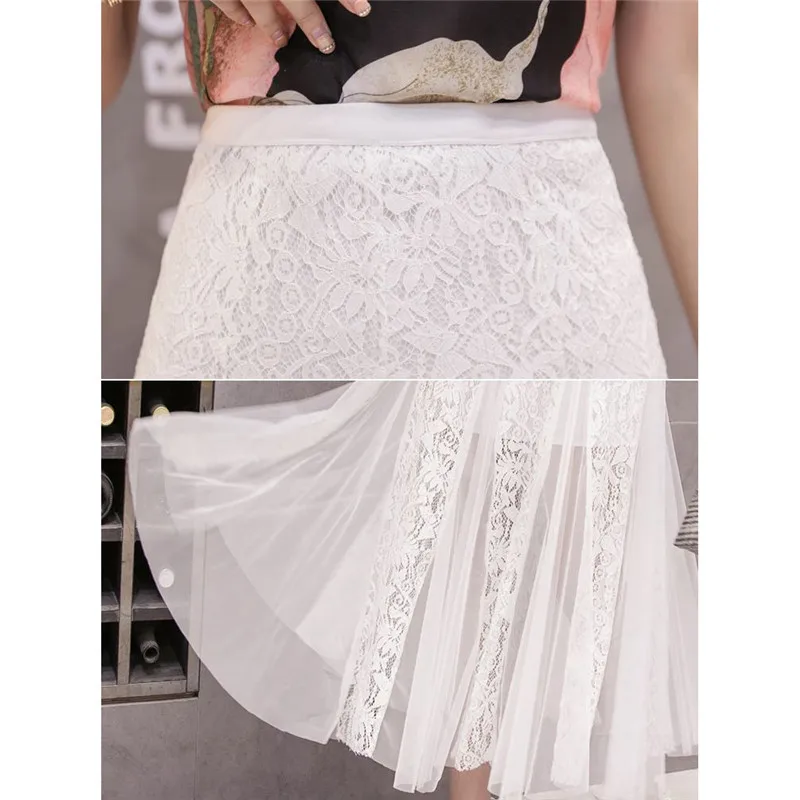 

Women White Black Lace Skirt High Waist Slim Midi Mermaid Classy Length Skirts Female Package Hip Jupes Falad Office Elegant