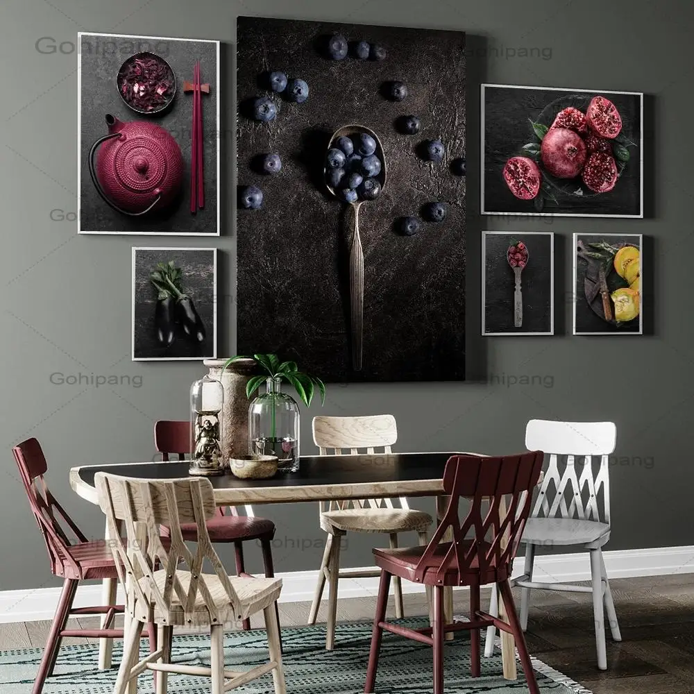

Nordic Poster Wall Art Canvas Hd Print Blueberry Eggplant Pumpkin Painting Modular Pictures Dining Room Food Kitchen Decoration