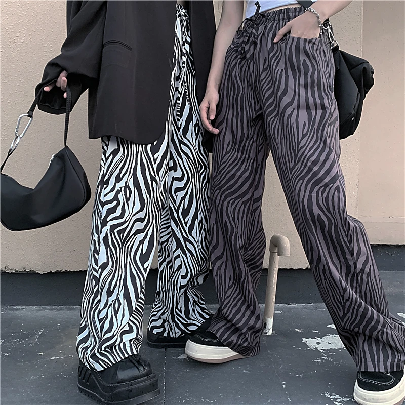 

casual long capris Female Korean ins Zebra pattern straight wide leg pants streetwear women fashion casual sweatpants trousers