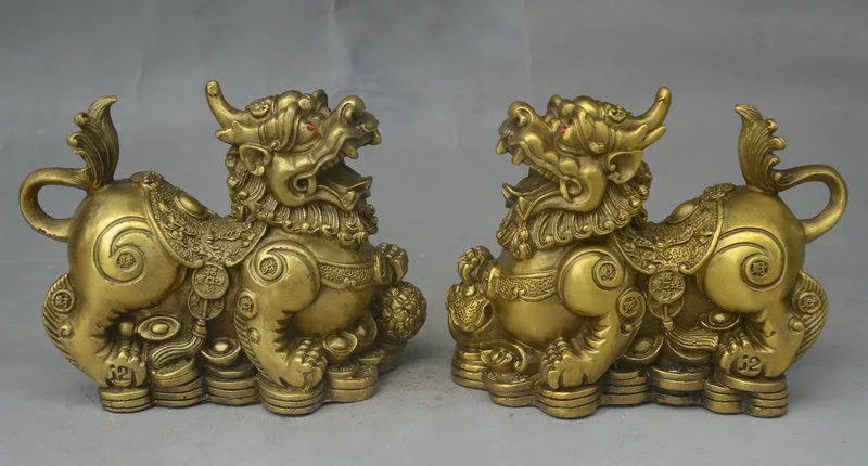 Китайский Фэншуй латунь для богатства с юаньбао монетами Дракон Pixiu Единорог