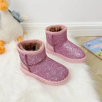 winter kids ankle boots baby rubber boots kids snow boots for boys girls fashion warm with cotton plush anti slippery sequins