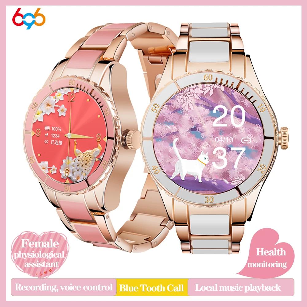 

New Women 1.09 Inch Elegant Luxury Ladies Smart Watch BT Call Female Safety Period Heart Rate Music Play Smartwatch PK B80 H1 H8