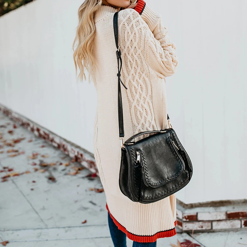 2019 осень зима новый свитер женский длинный кардиган клип цвет витой карман