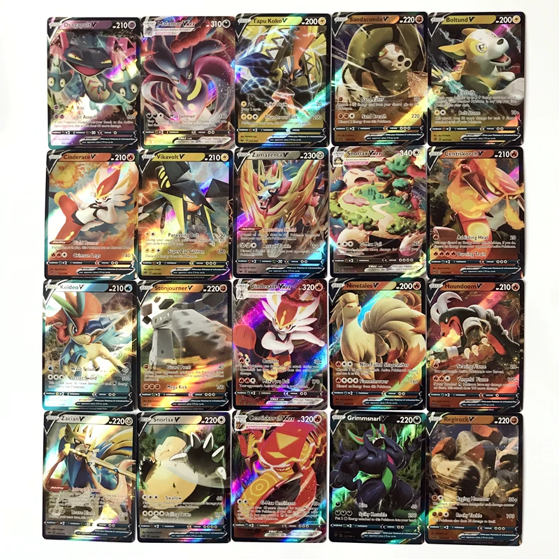 Карты покемона Charizard Vmax 100 шт./компл. радуга английский V-образный тег GX блестящая